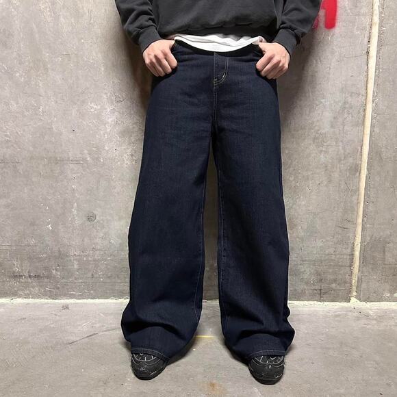 NAVY BLUE WIDE LEG BAGGY DENIM 30 WAIST